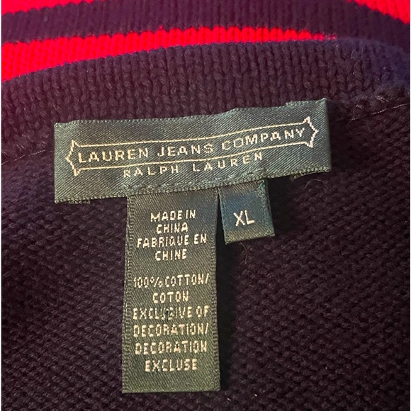 RALPH LAUREN Nautical Embroidered Flag Crest Sweater Red & Blue Striped XL NWOT! - Picture 4 of 10